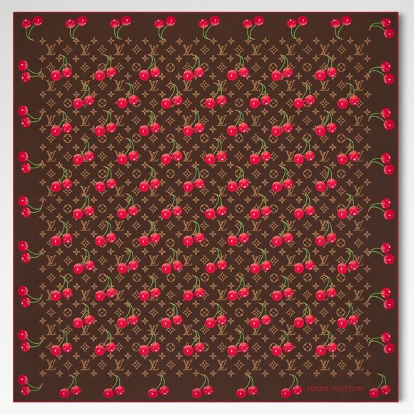 NWT🍒Louis Vuitton x Murakami🍒Monogram Cerise Cherry Motif Silk Square 90 - Picture 1 of 8